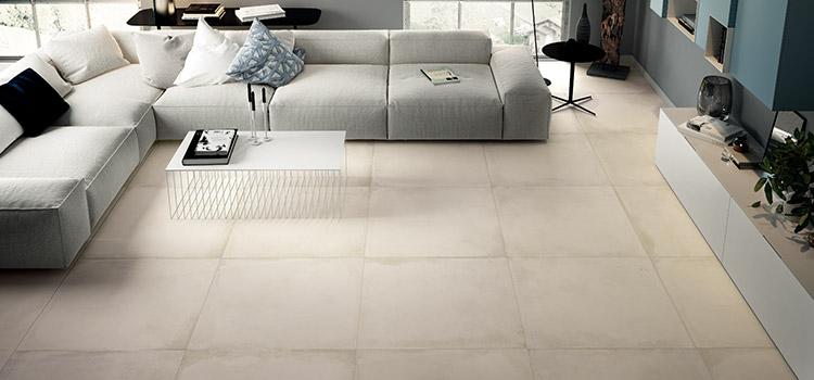 Carrelage grande taille beige salon