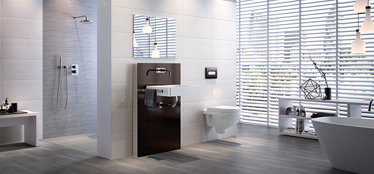 Salle de bain design à l'entretien facile grâce au carrelage effet bois