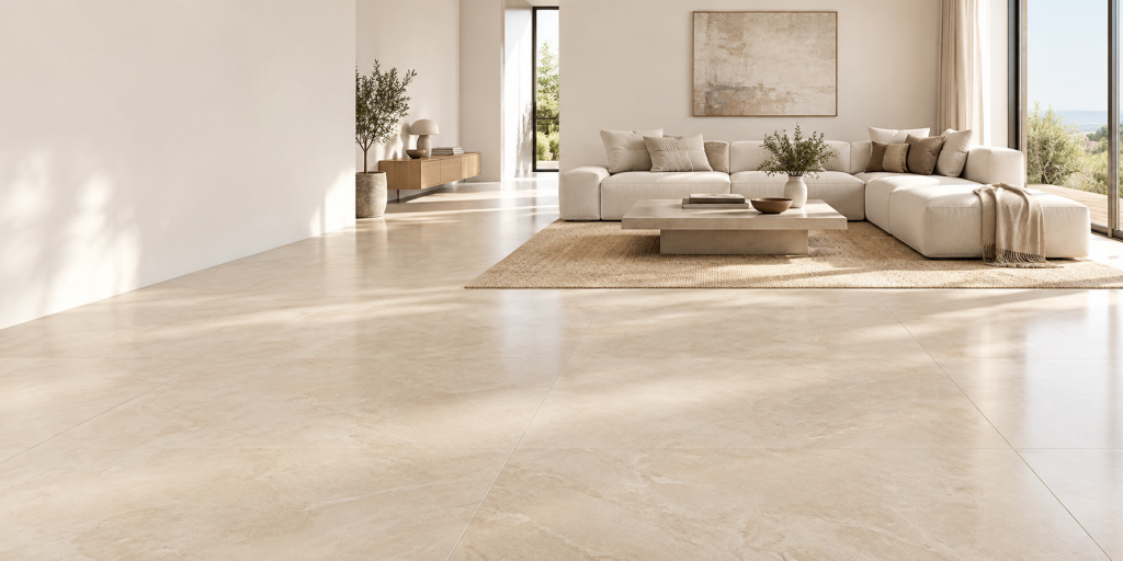 Carrelage rectifié installé dans un salon