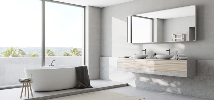Terrazzo gris dans salle de bains moderne