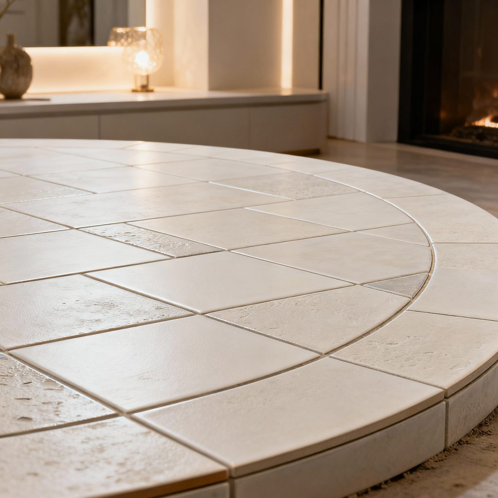 pose de carrelage sur surface arrondie