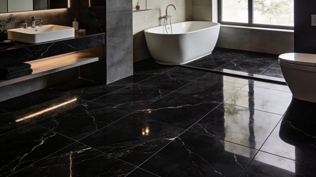 Carrelage marbre noir dans la salle de bains
