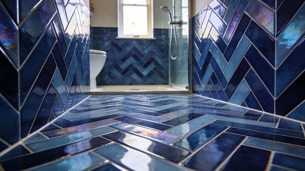 carrelage bleu dans la salle de bains