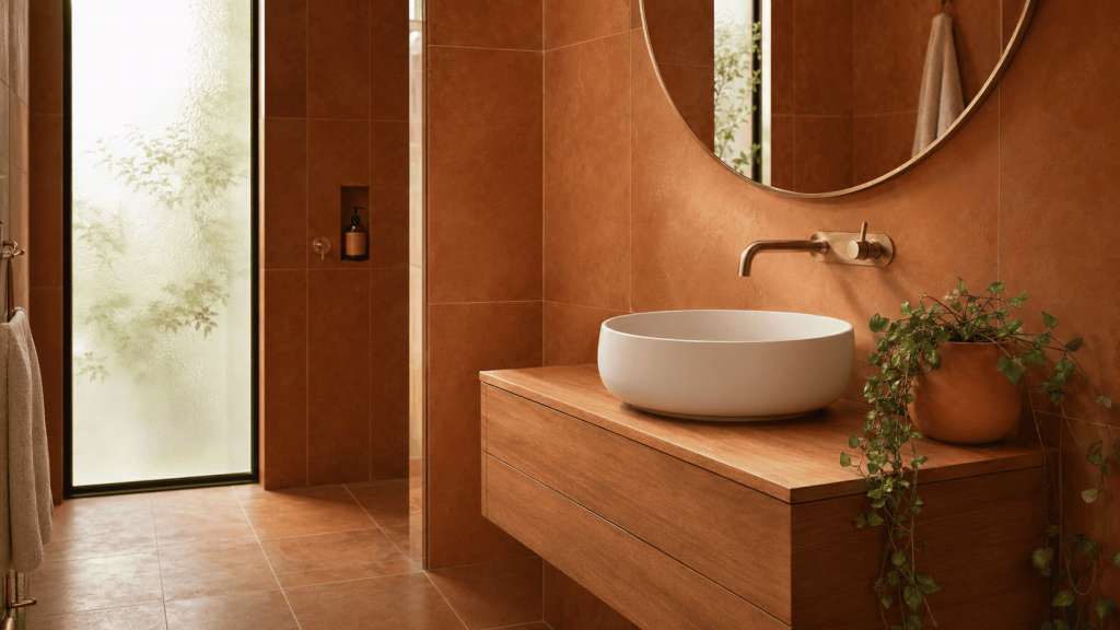 carrelage terracotta dans la salle de bains