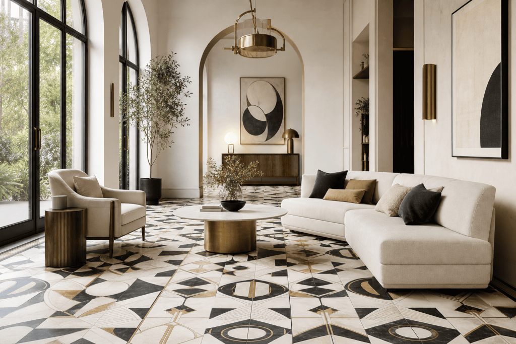 Carrelage art déco installé dans un salon