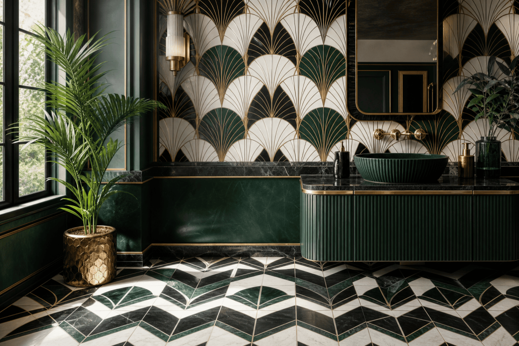 Carrelage art déco installé dans une salle de bains